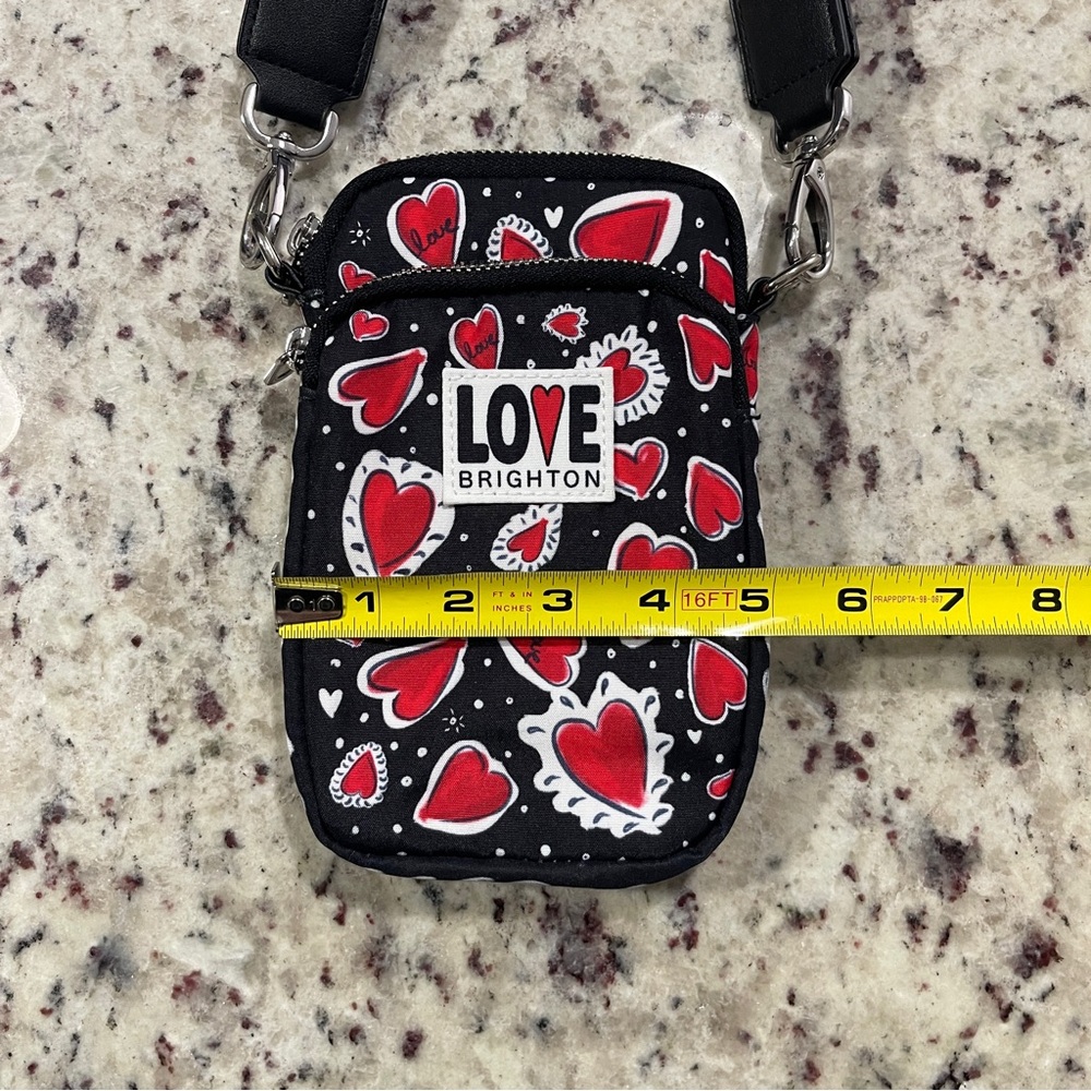 NWOT Brighton Hearts A Flutter Utility Bag Black Red Heart Pattern Crossbody New - Picture 10 of 11